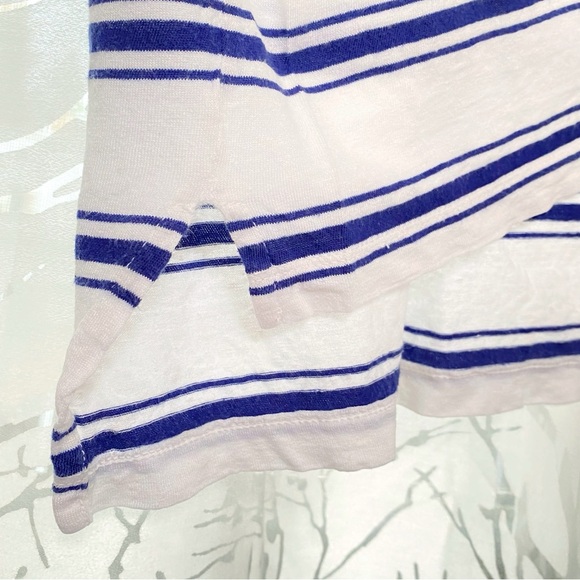 ZEGNA SPORT WHITE BLUE STRIPE PRINT V-NECK SHORT SLEEVE SHIRT - Picture 4 of 8